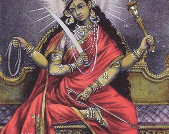 希少、アンティーク調、ヒンドゥー教、インド女神像、キャンバス板張り、フック付き 希少、アンティーク調、ヒンドゥー教、インド女神像、キャンバス板張り