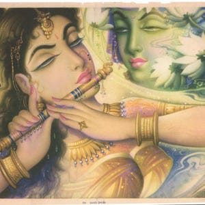 Radha Krishna ... Large Contemporary reprint of vintage Indian print.