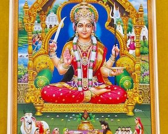 Santoshi Mata... Gran impresión devocional hindú india de estilo vintage
