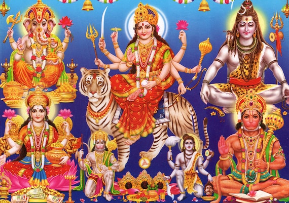 ドゥルガービンテージスタイルのインドの宗教的なプリント - Etsy 日本