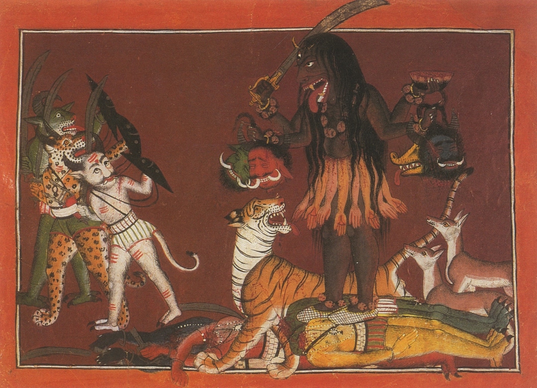 悪魔を倒すカーリー…インドのヴィンテージ絵画の現代版復刻版。 - Etsy