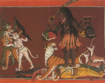 Kali Slaying Demons ... Contemporary reprint of vintage Indian painting.