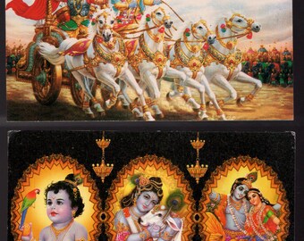 Vintage Indian Postcards x2 - Krishna.