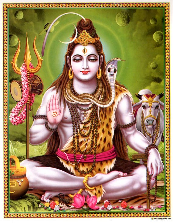 シヴァの祝福…ヴィンテージスタイルのインドのヒンドゥー教の信仰の