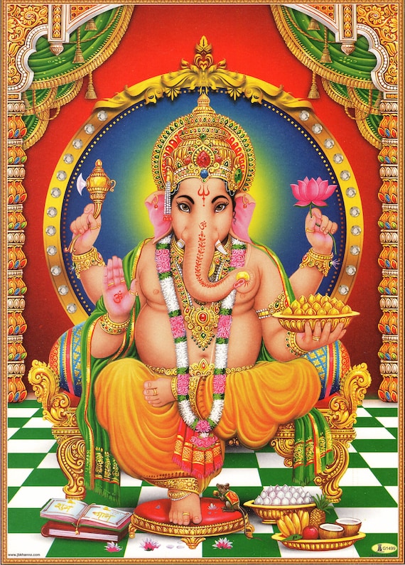 Ganesh ... Large Vintage-style Indian Hindu Devotional Poster - Etsy