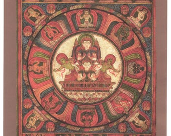 Chandra ... Mandala of the moon-god Chandra ... Contemporary reprint of vintage thanka.