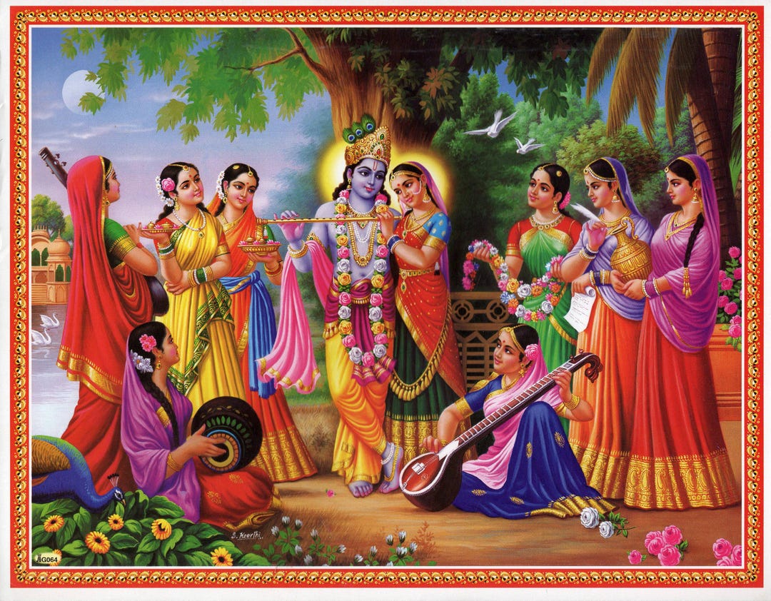 ラーダ クリシュナ 額縁付 ビンテージポスター ラーダ クリシュナ 額縁