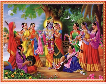 ラーダ　クリシュナ　額縁付　　　　　　　　ビンテージポスター クリシュナ ビンテージポスター 額縁付