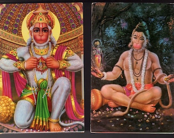 Vintage Indian Postcards x2 - Hanuman.