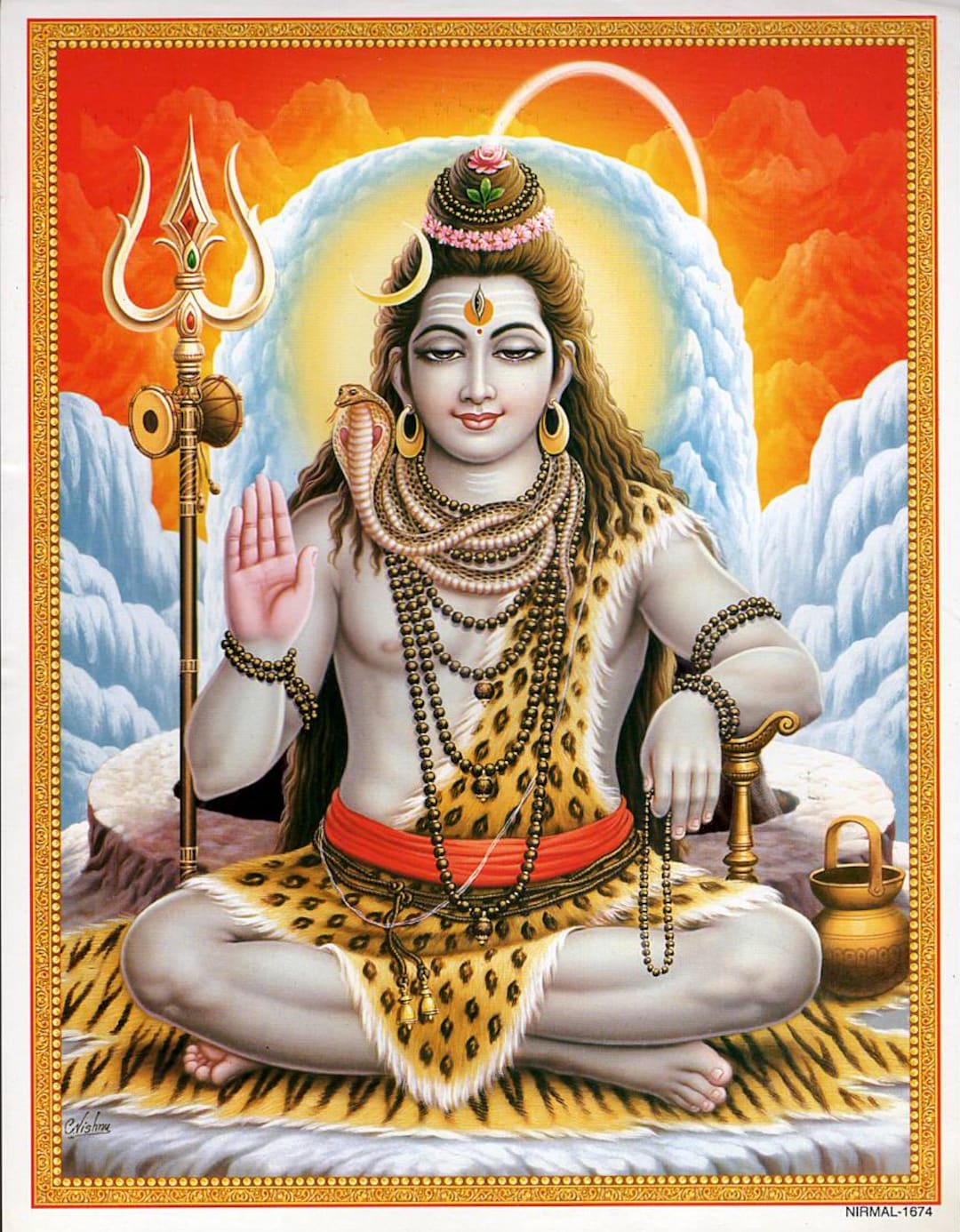 シヴァの祝福…ヴィンテージスタイルのインドのヒンドゥー教の信仰の