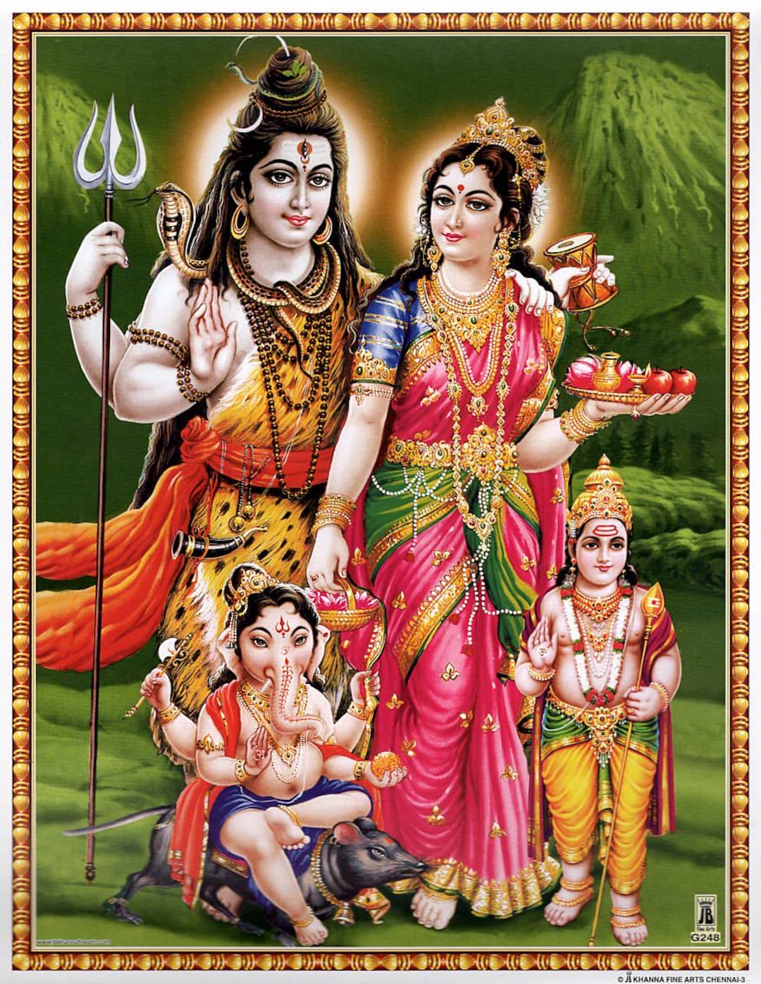 シヴァとその家族ヴィンテージスタイルのインドのヒンドゥー教の