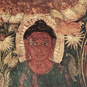 Ajanta Caves Painting, The Buddha ... Illustration from 1954.