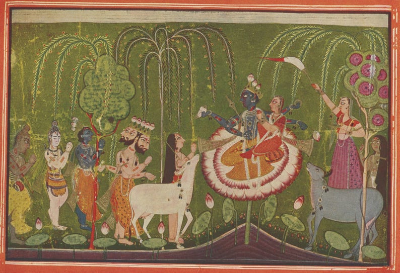 Fine Art Print India Miniature Painting Reproduction Vishnu with Lakshmi