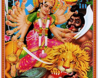 Durga ... Vintage-style Indian devotional print
