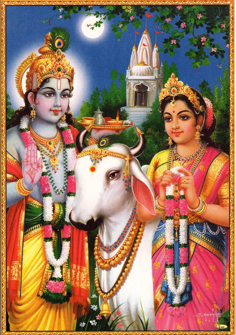 Krishna Art Krishna & Radha Large Indian Vintagestyle Etsy
