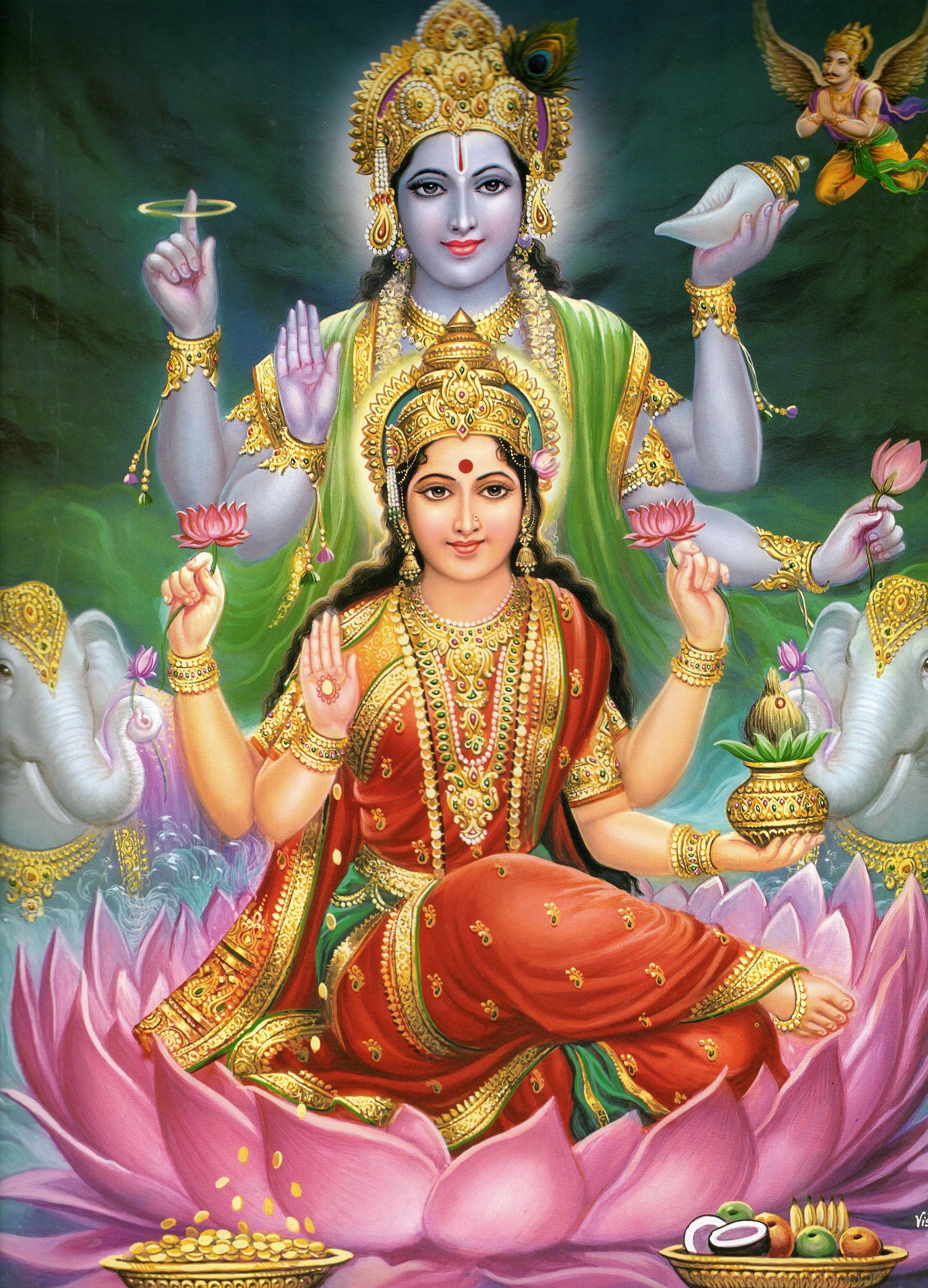 ラクシュミとヴィシュヌ - ヴィンテージスタイルのインドのヒンドゥー