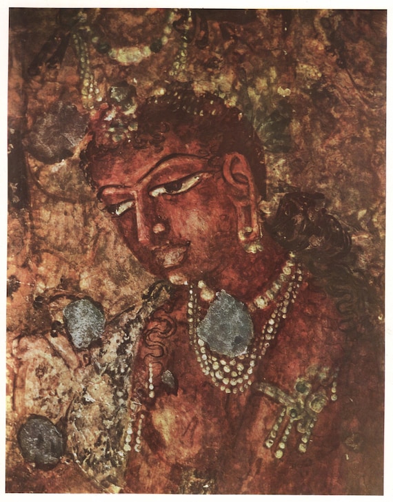 レッドアロワナの絵画　８３×６３　IMCL MAWA UBUDサイン Ajanta Caves Painting, A Queen  Illustration From 1950's. - Etsy