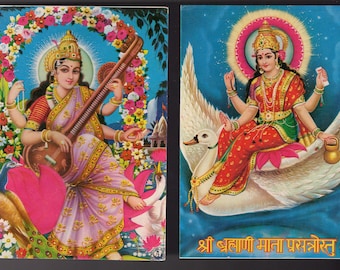 Vintage Indian Postcards x2 - Saraswati.