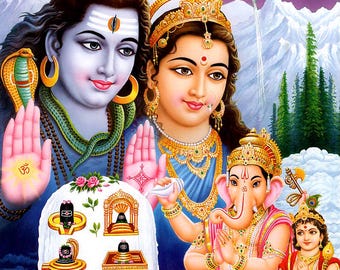 シヴァとパールヴァティ…ビンテージスタイルのインドのヒンドゥー教の