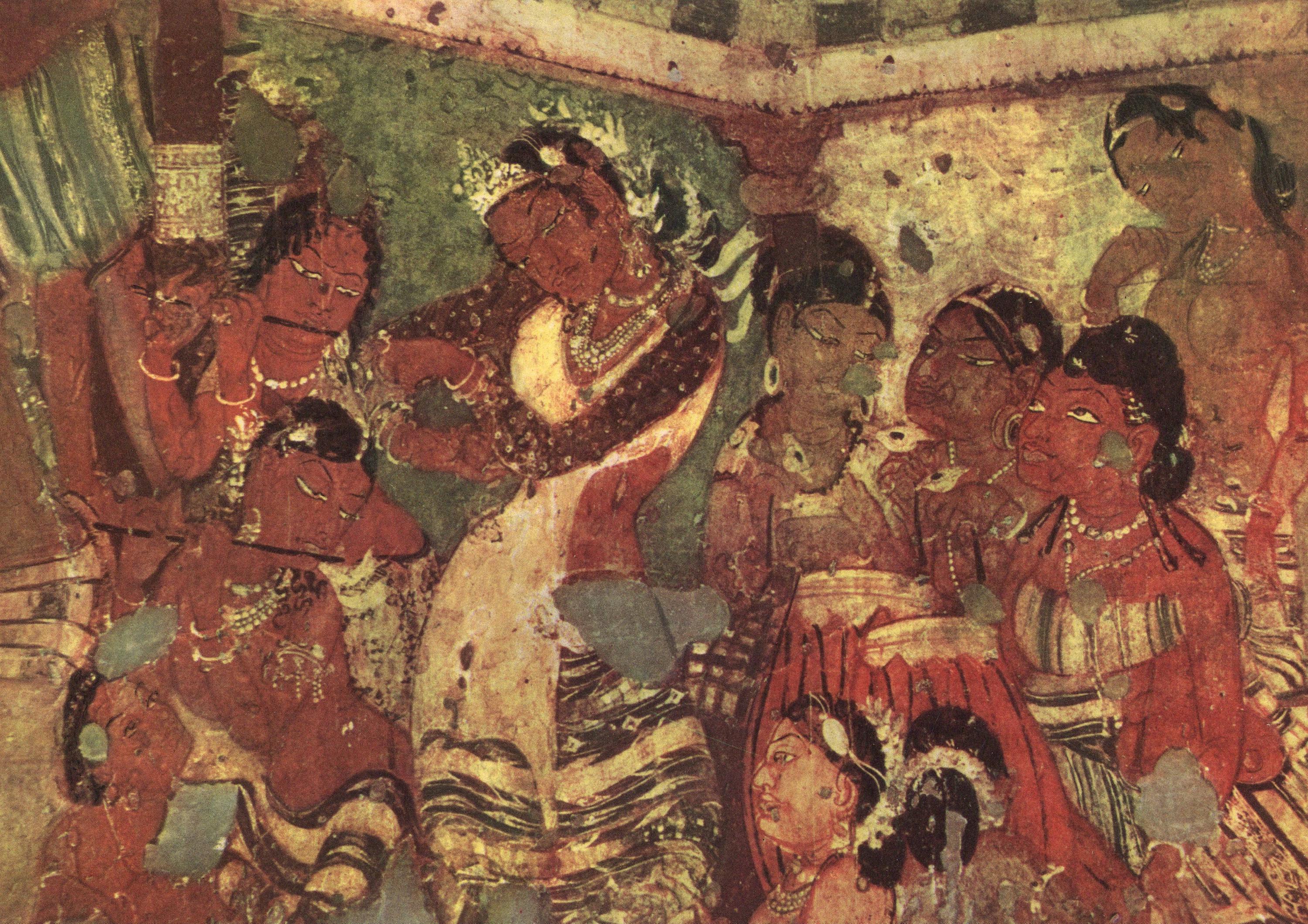 Ajanta Caves Painting, Dancing Girl  Illustration From