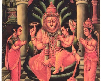 Narasimha, Vishnu incarnation ... Contemporary reprint of vintage-syle Indian print.