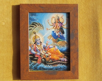 Framed 1990's Card of Vishnu and Durga.