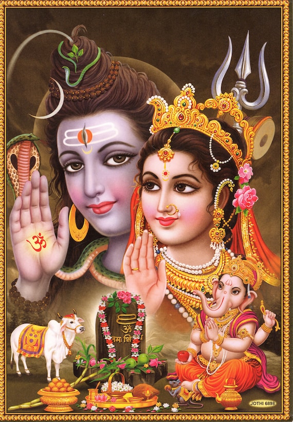 シヴァとパールヴァティ…ヴィンテージスタイルのインドヒンドゥー教の