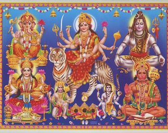 Durga ... Vintage-style Indian devotional print