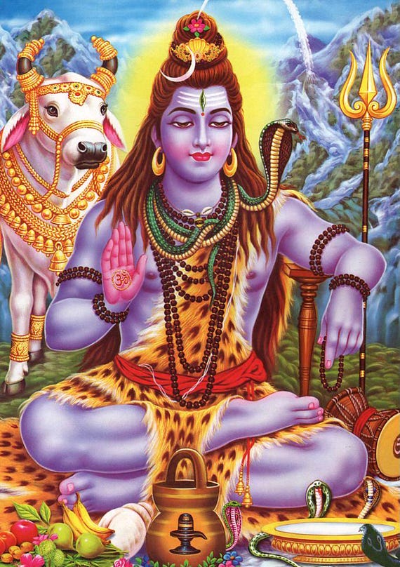 シヴァの祝福…ヴィンテージスタイルのインドのヒンドゥー教の信仰の