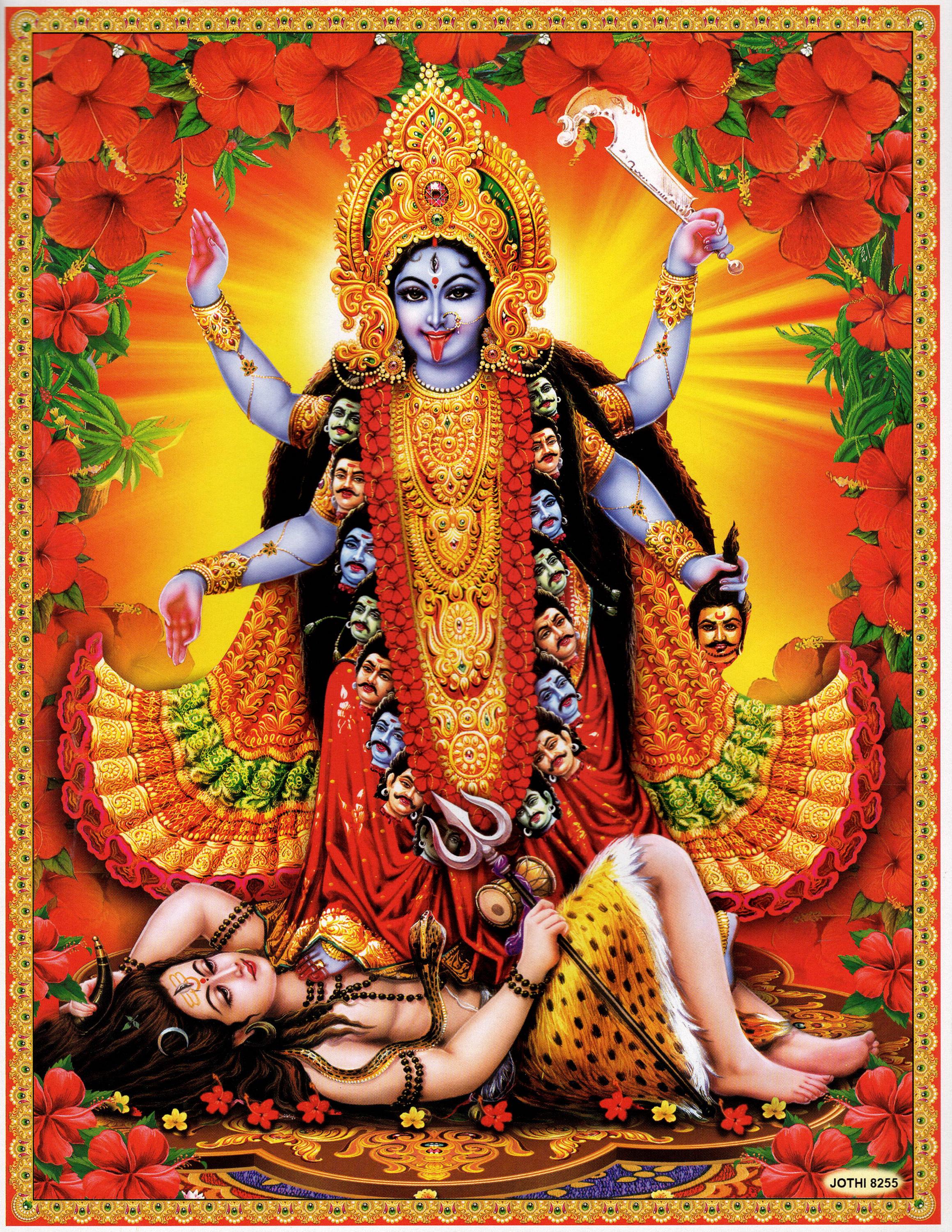 カーリー…ビンテージスタイルのインドのヒンドゥー教の信仰のプリント