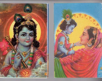 Vintage Indian Postcards x2 - Krishna.
