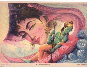 Radhakrishna Prempatwar... Grote eigentijdse herdruk van vintage Indiase print.