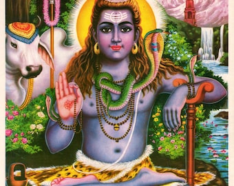 Shiva art ... Shiva ... Vintage Indian devotional print