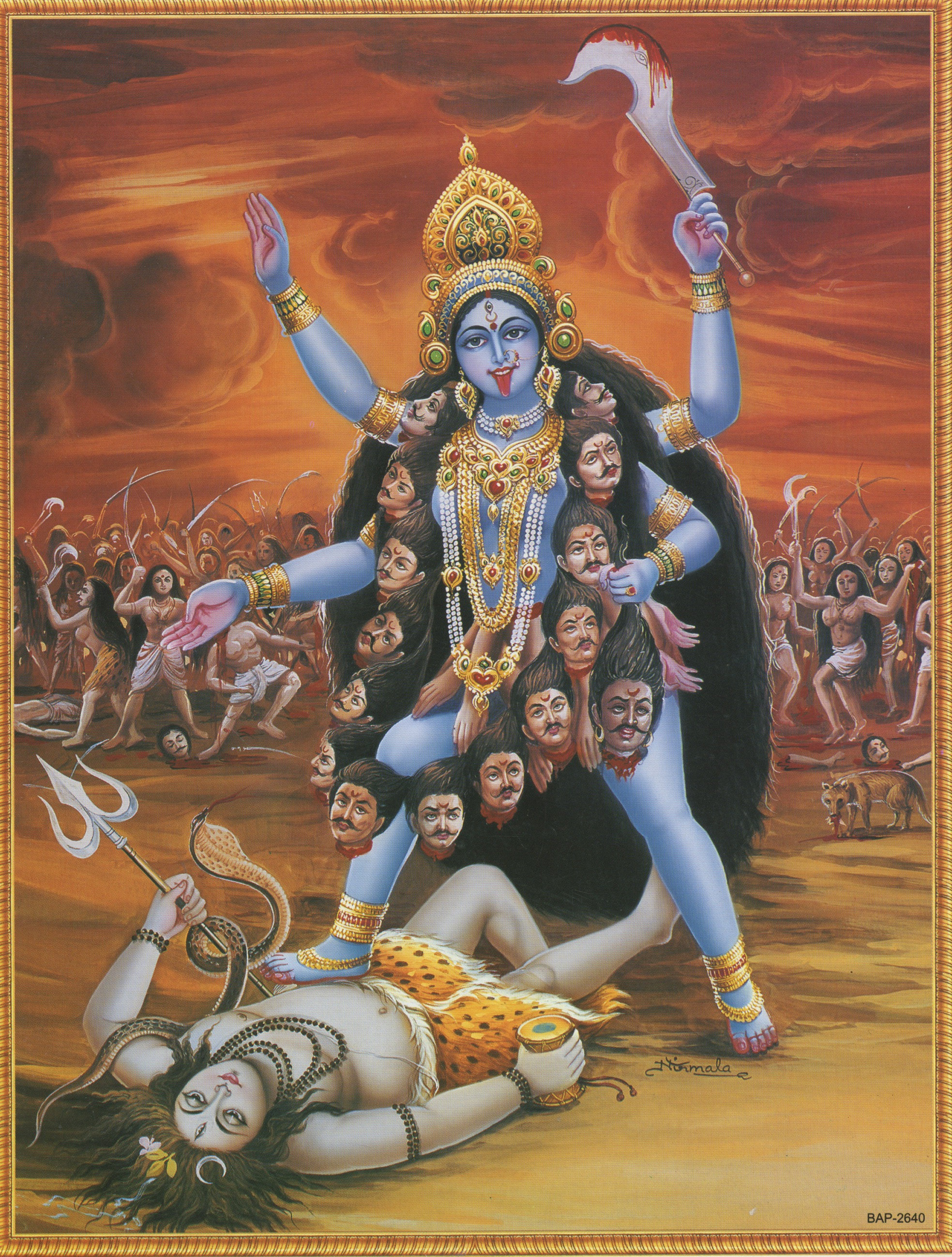 カーリー…ビンテージスタイルのインドのヒンドゥー教の信仰のプリント