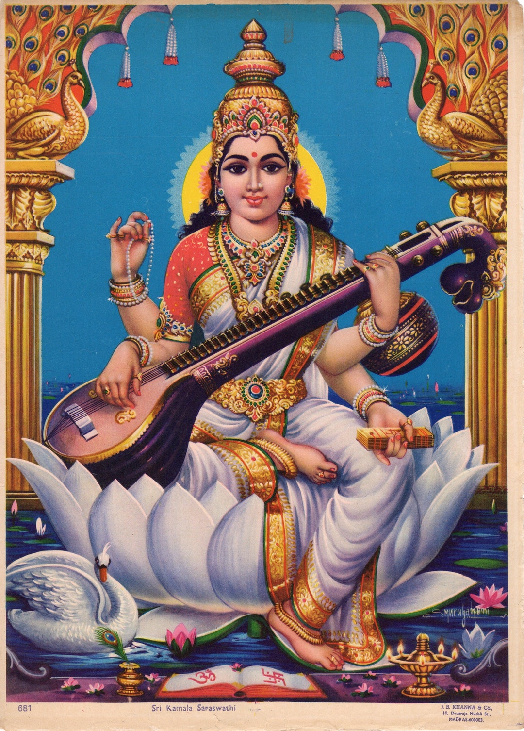 Buy Sri Kamala Saraswathi Vintage Indian Hindu Devotional Poster ...