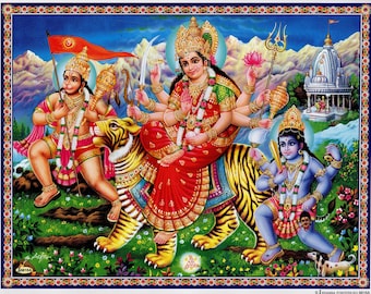 Durga ... Vintage-style Indian devotional print