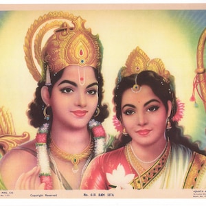 Rama & Sita - Large Contemporary reprint of Vintage Indian Hindu Devotional poster print