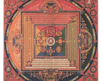 Mandala of Vairochana - Contemporary print of vintage Tibetan thanka.