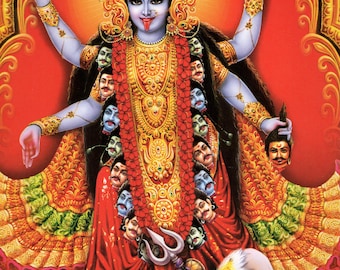 インド伝統、2点セット、ヒンドゥー教、手描き、アンティーク、ヴィンテージ、手彩色 約6cm×約8.5cm〕インドのヒンドゥー神様ゴールドお守りカード