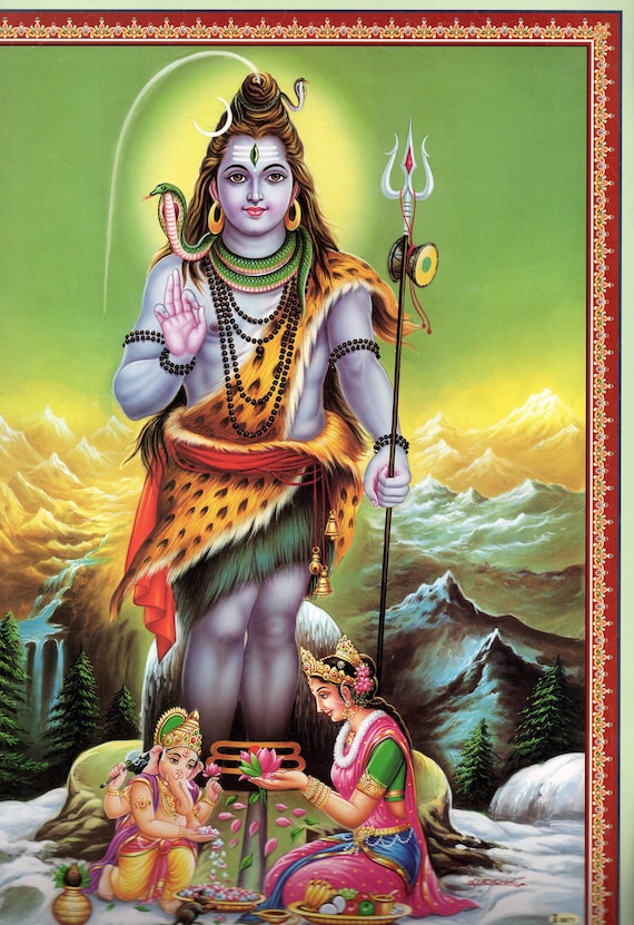 シヴァとパールヴァティ - インドのヒンドゥー教の大きなポスター