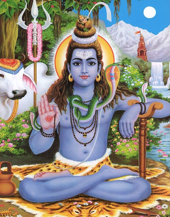 シヴァの祝福…ヴィンテージスタイルのインドのヒンドゥー教の信仰の