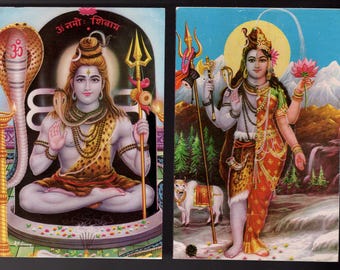 Vintage Indian Postcards x2 - Shiva.