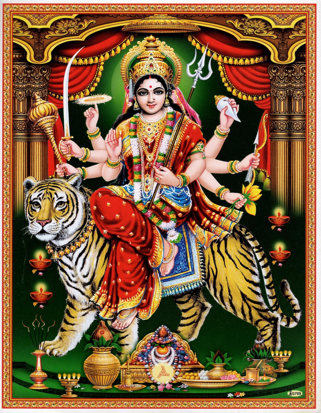 Durga Rugs Durga ... Vintage-style Indian Devotional Print - Etsy