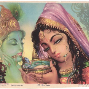 Krishna & Radha ... Large Contemporary reprint of vintage Indian print.