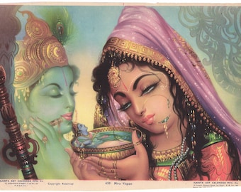 Krishna & Radha... Grote eigentijdse herdruk van vintage Indiase print.
