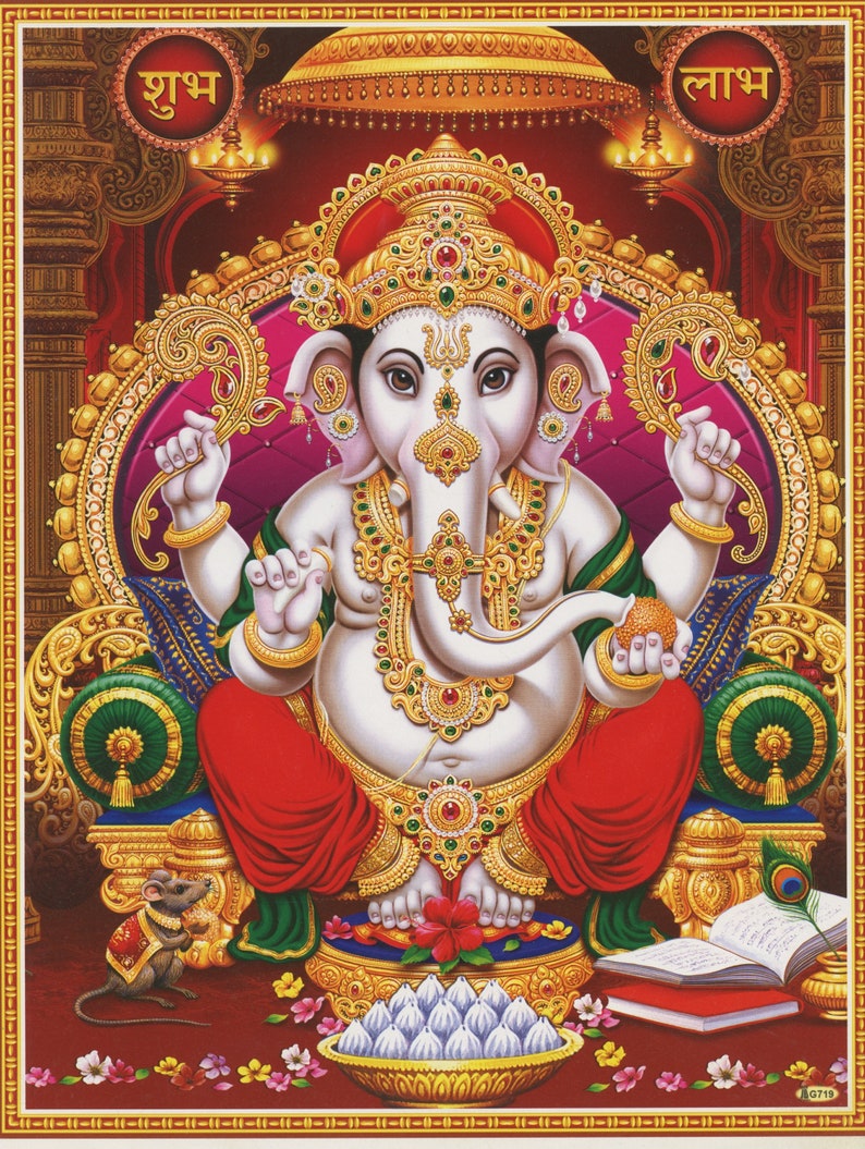 Ganesh ... Vintage-style Indian Hindu Devotional Print. - Etsy