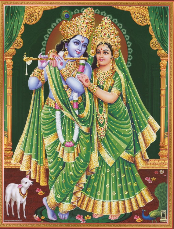 Krishna Radha vintage-style Indian Devotional Print - Main Image