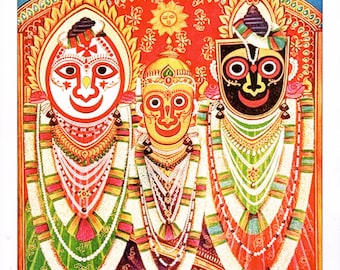 Krishna, the Jagannath Deities - Vintage-style Indian Devotional Print