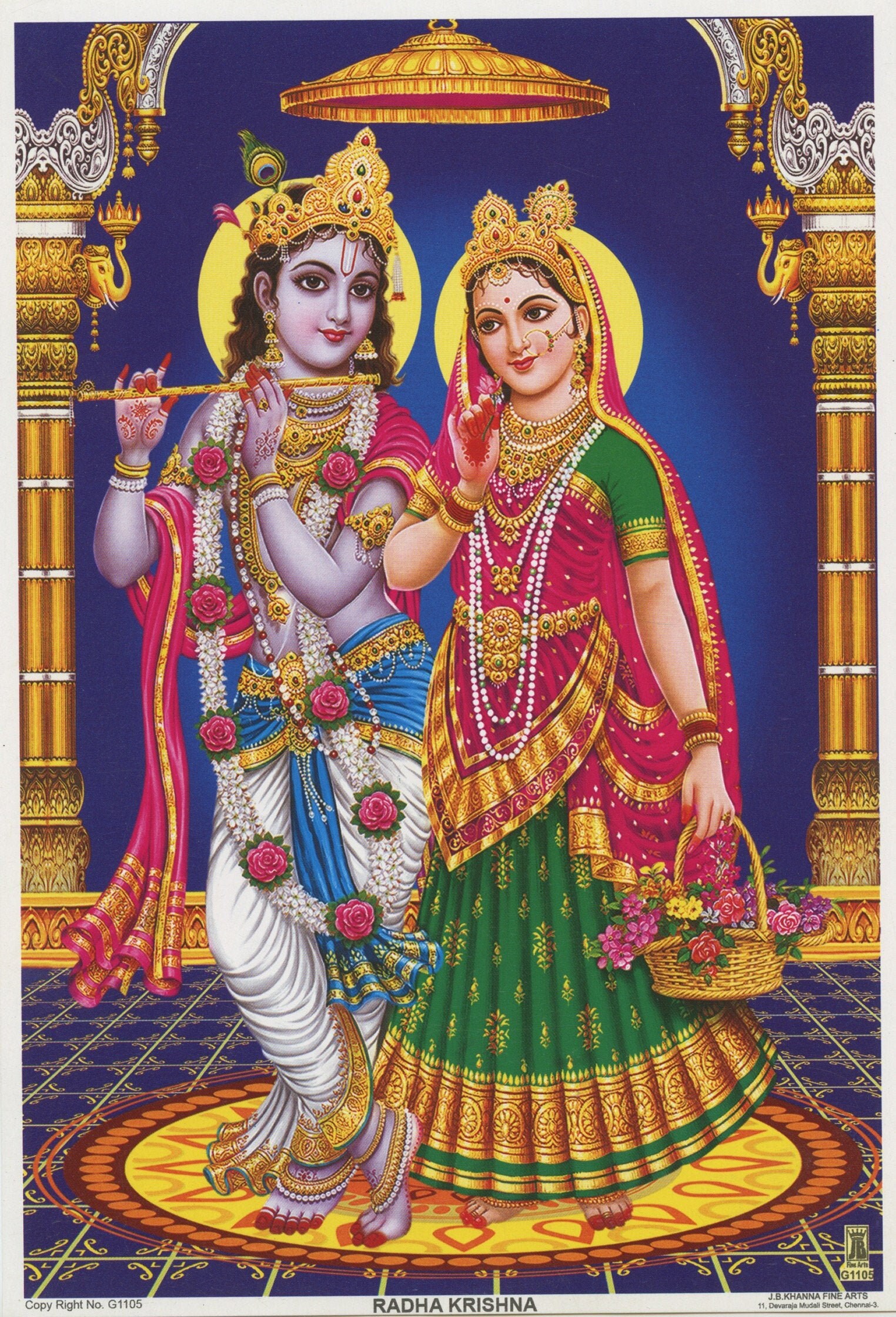 Krishna & Radha Indian Vintagestyle Devotional Print Etsy Sweden