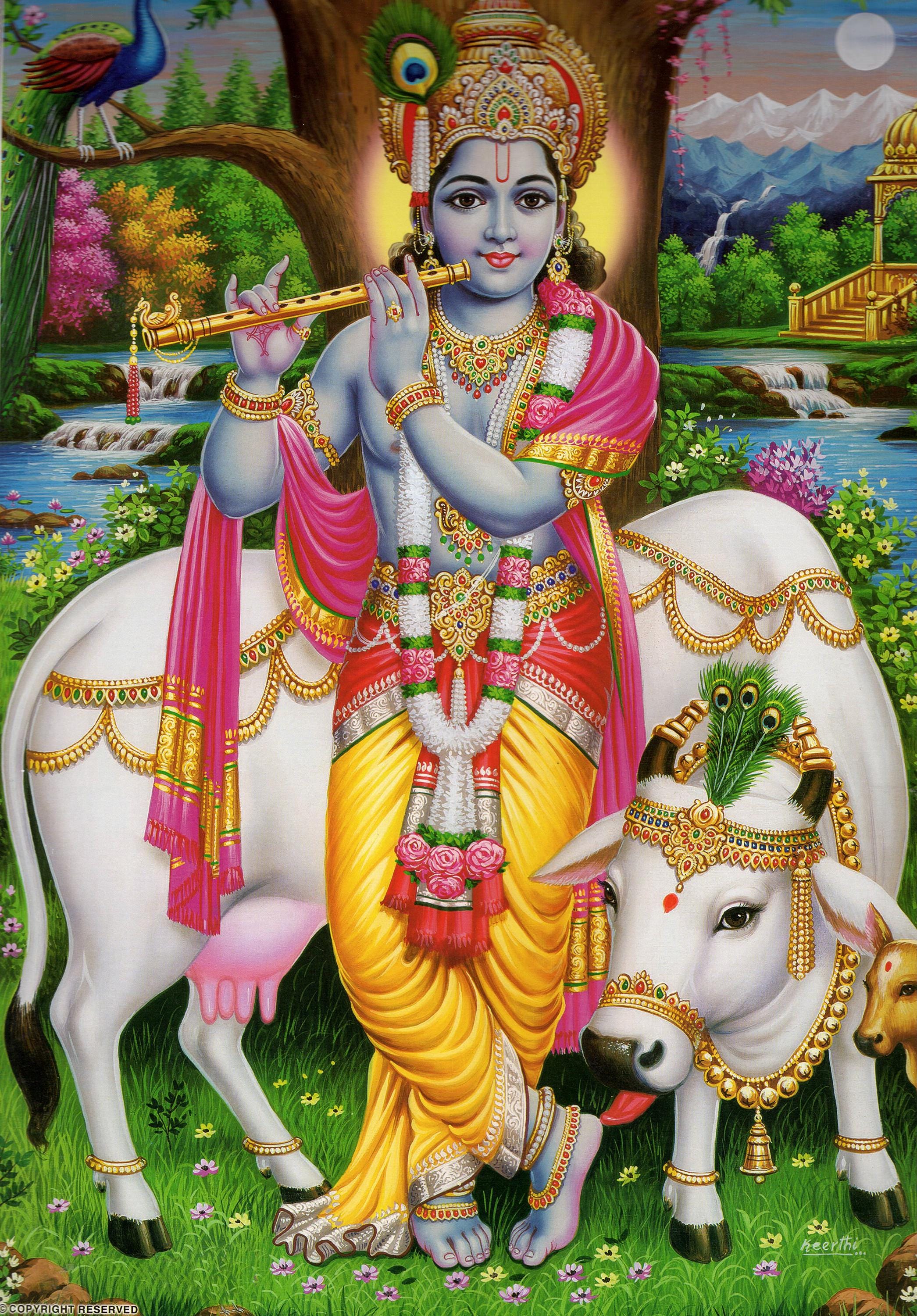 クリシュナ…ヴィンテージスタイルの大型インドヒンドゥー教の信仰